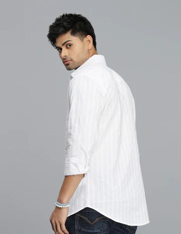White Full Sleeves Stripe Shirt