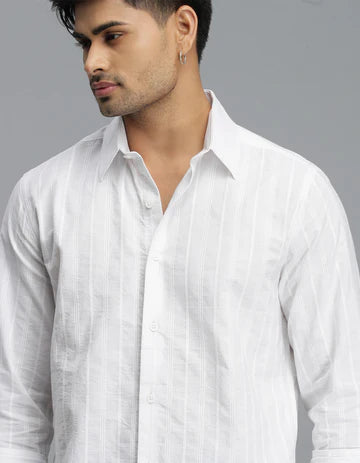 White Full Sleeves Stripe Shirt