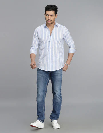 Blue Full Sleeves Stripe Shirt
