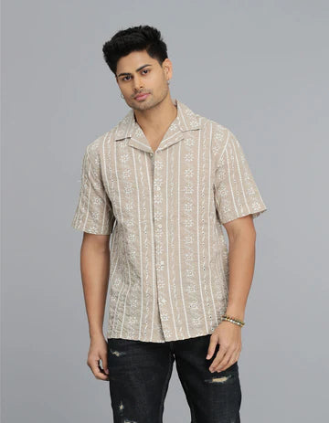 Ivory Half Sleeves Textured Dobby Shirt