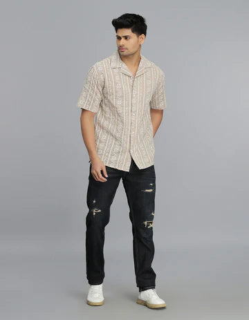 Ivory Half Sleeves Textured Dobby Shirt