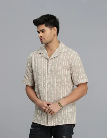 Ivory Half Sleeves Textured Dobby Shirt