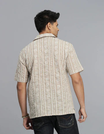 Ivory Half Sleeves Textured Dobby Shirt