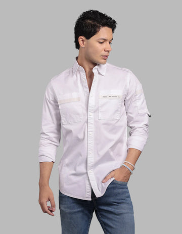 ROOKIES Optic White Full Sleeve Stretch Cargo Shirt