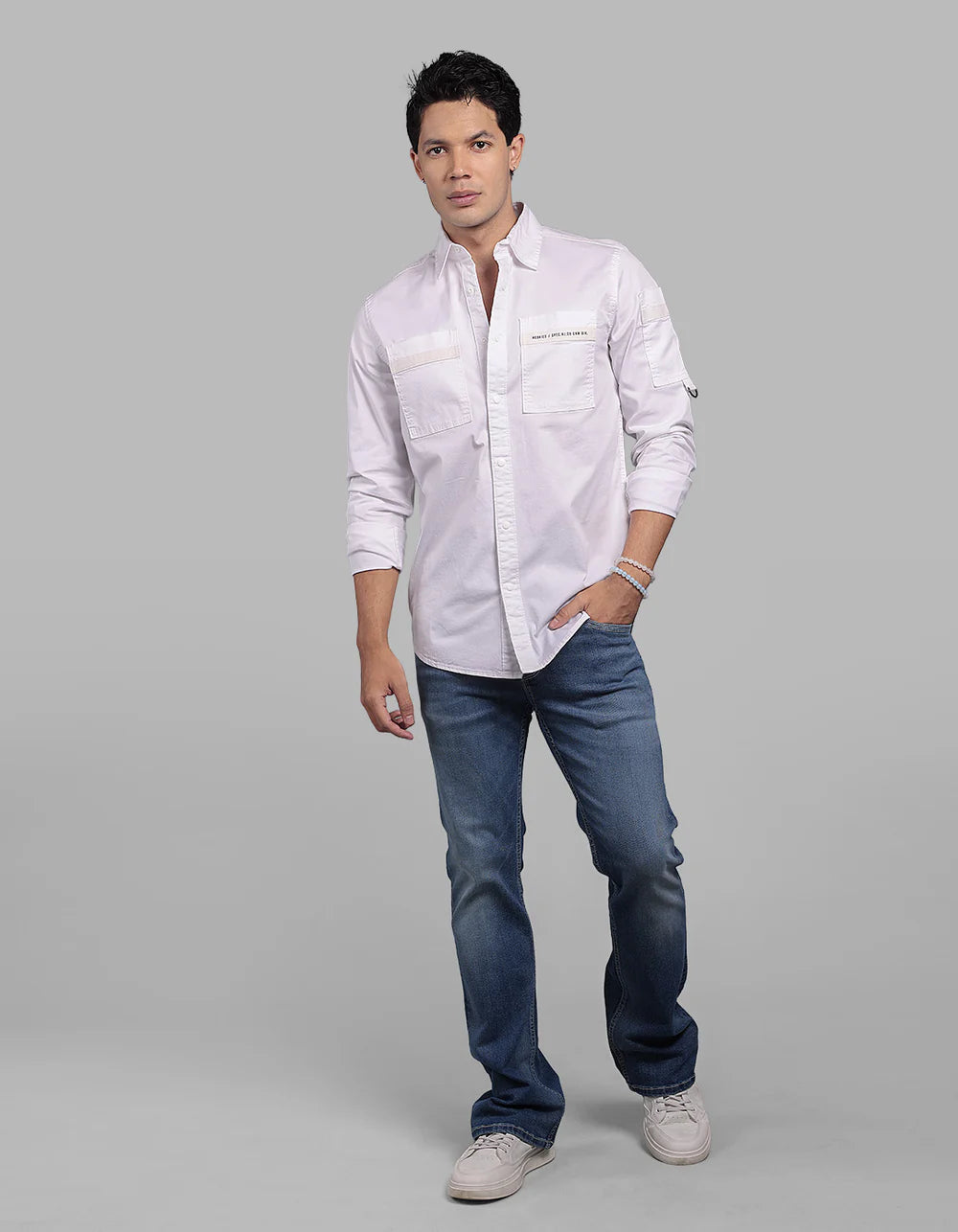 ROOKIES Optic White Full Sleeve Stretch Cargo Shirt