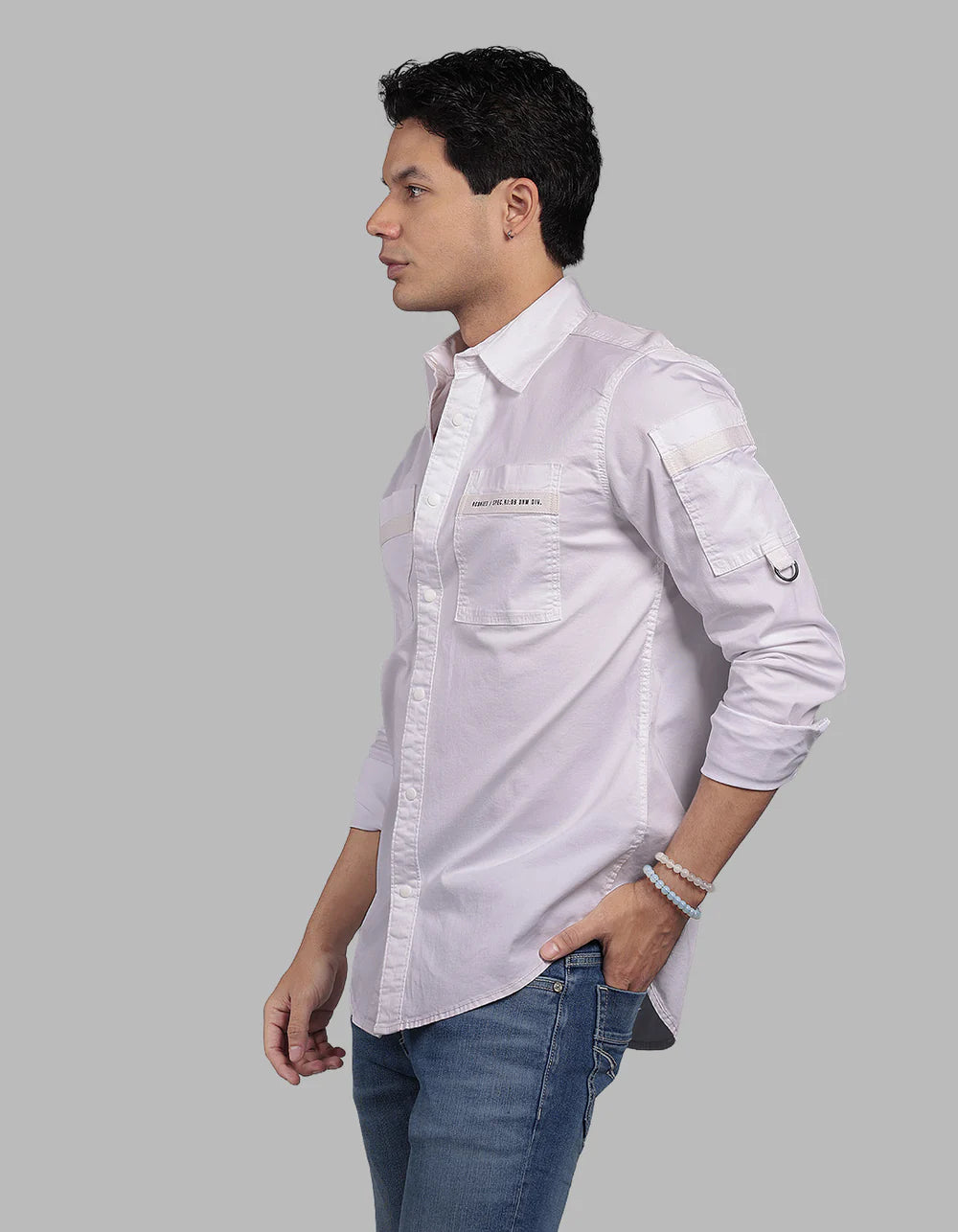 ROOKIES Optic White Full Sleeve Stretch Cargo Shirt