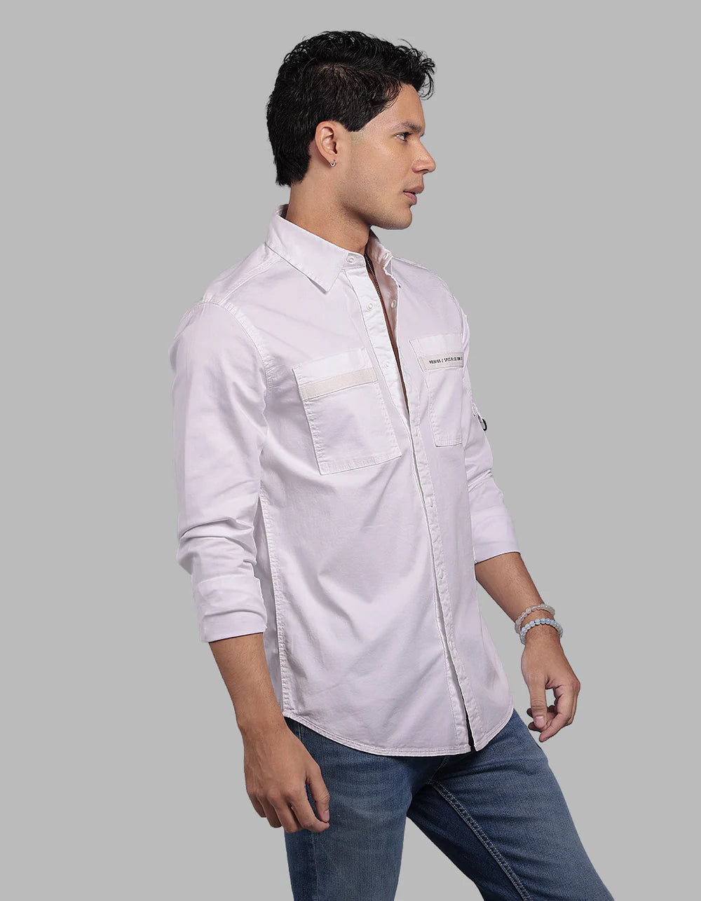 ROOKIES Optic White Full Sleeve Stretch Cargo Shirt