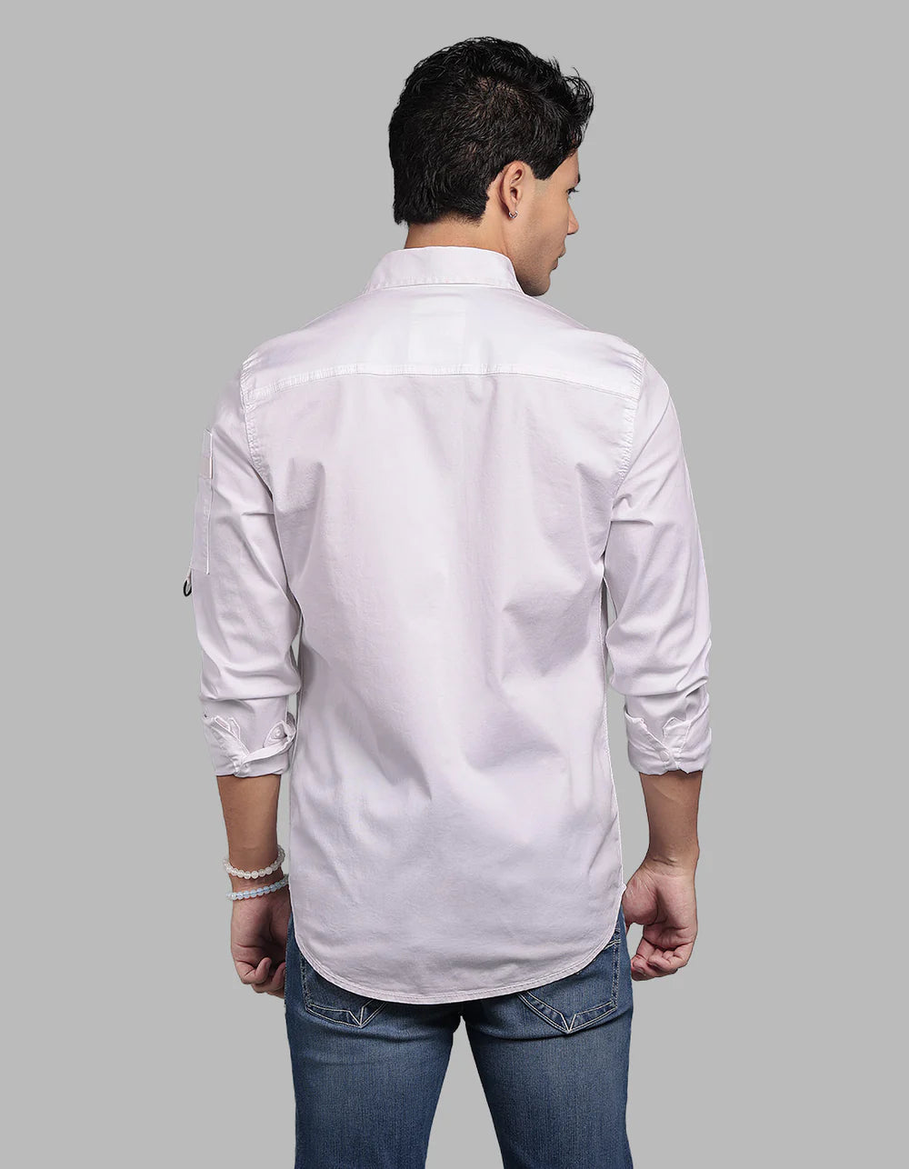 ROOKIES Optic White Full Sleeve Stretch Cargo Shirt