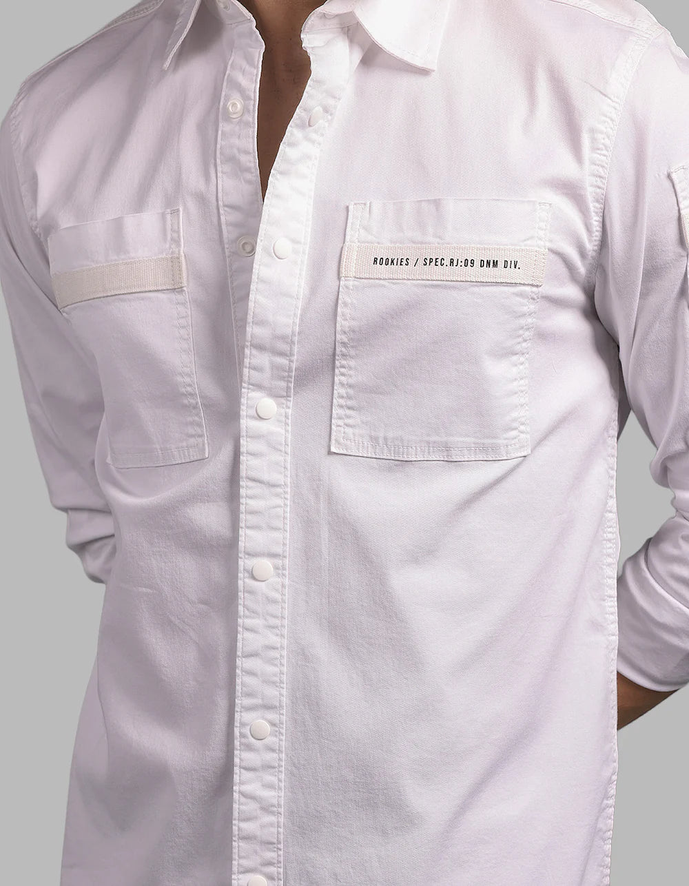 ROOKIES Optic White Full Sleeve Stretch Cargo Shirt