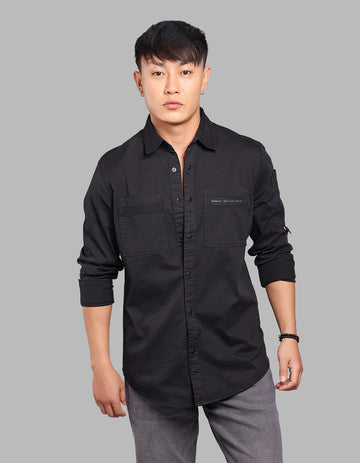 ROOKIES Jet Black Full Sleeve Stretch Cargo Shirt