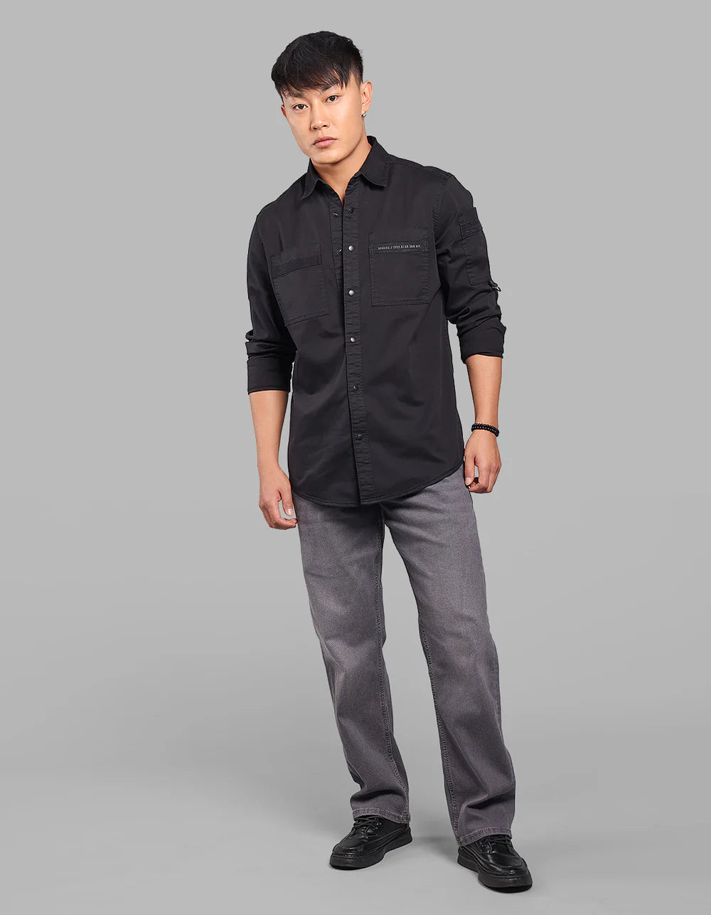 ROOKIES Jet Black Full Sleeve Stretch Cargo Shirt