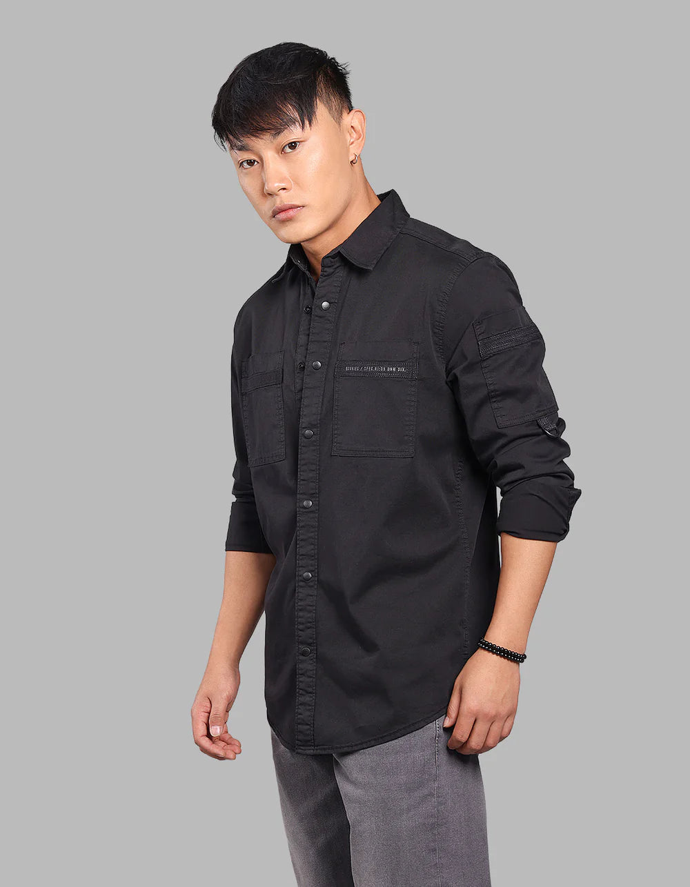 ROOKIES Jet Black Full Sleeve Stretch Cargo Shirt
