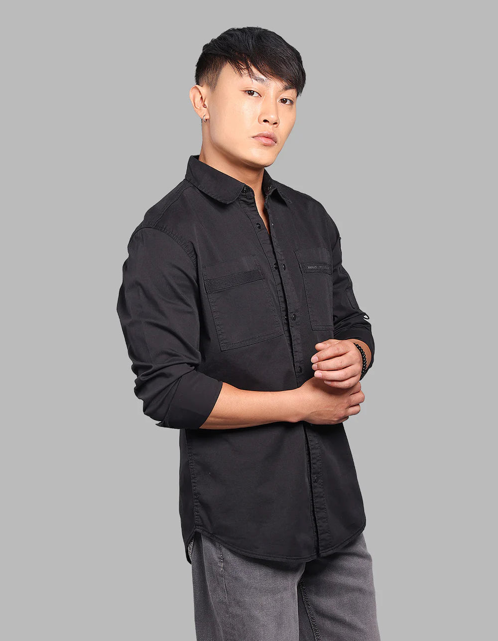 ROOKIES Jet Black Full Sleeve Stretch Cargo Shirt