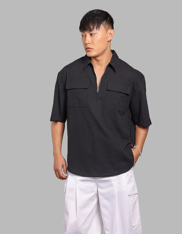 ROOKIES Black 100% Cotton Half Sleeve Oversized Solid Shirt