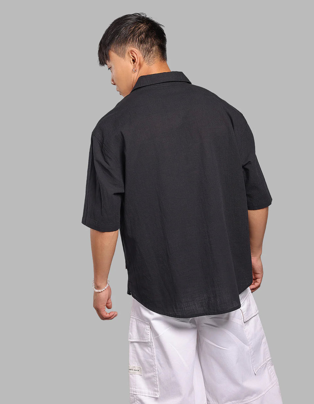 ROOKIES Black 100% Cotton Half Sleeve Oversized Solid Shirt