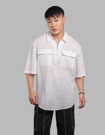 ROOKIES White 100% Cotton Half Sleeve Oversized Solid Shirt