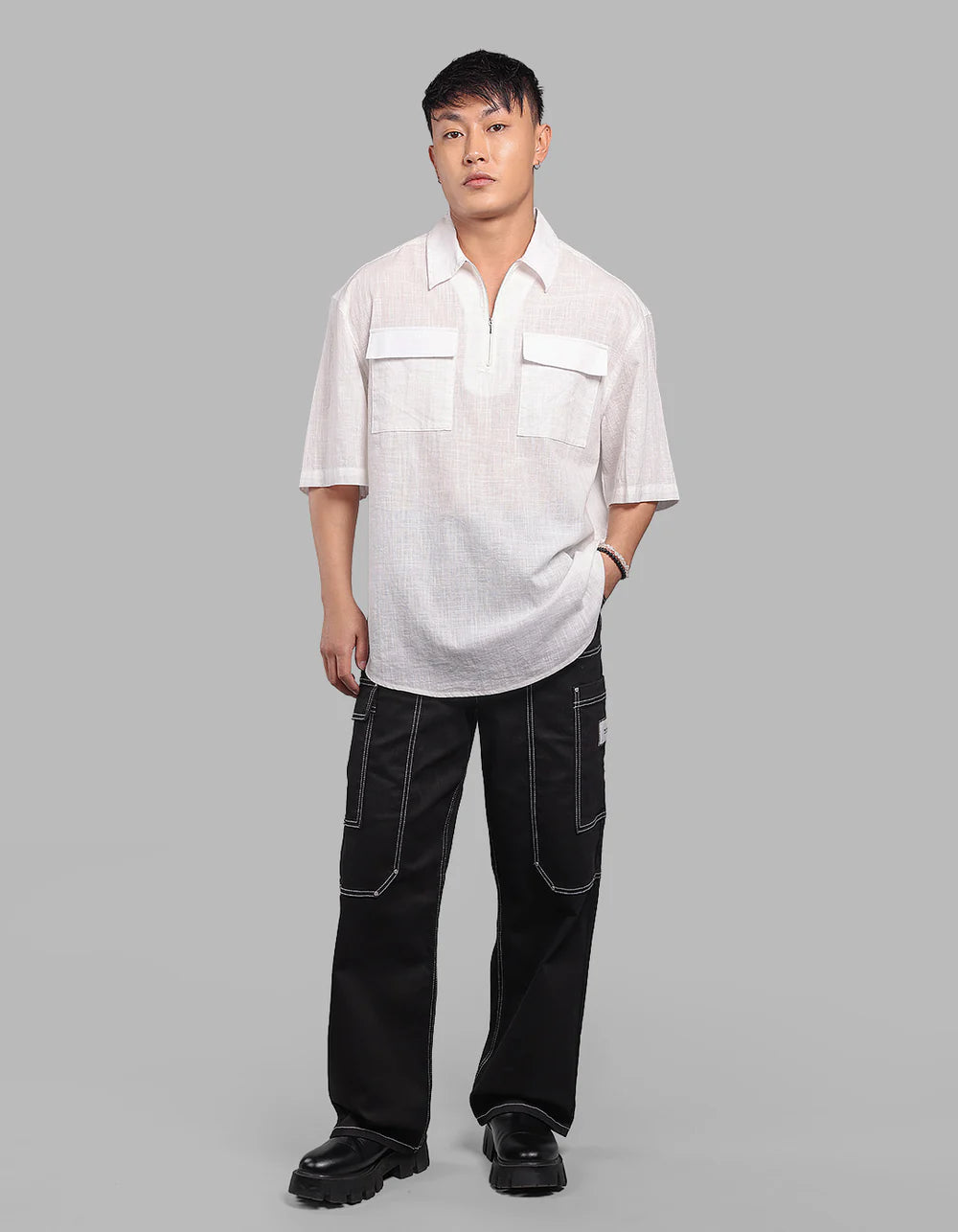 ROOKIES White 100% Cotton Half Sleeve Oversized Solid Shirt