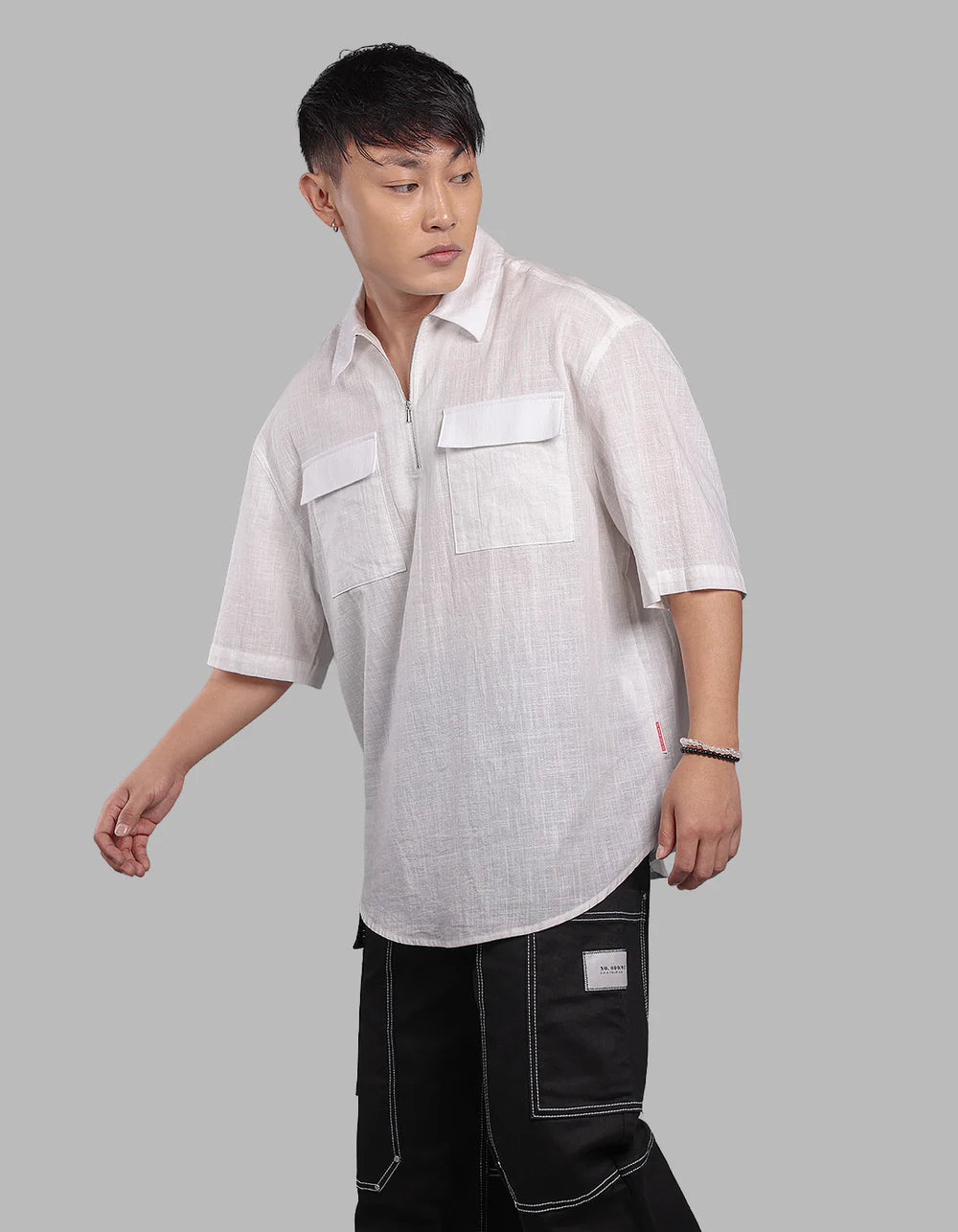 ROOKIES White 100% Cotton Half Sleeve Oversized Solid Shirt