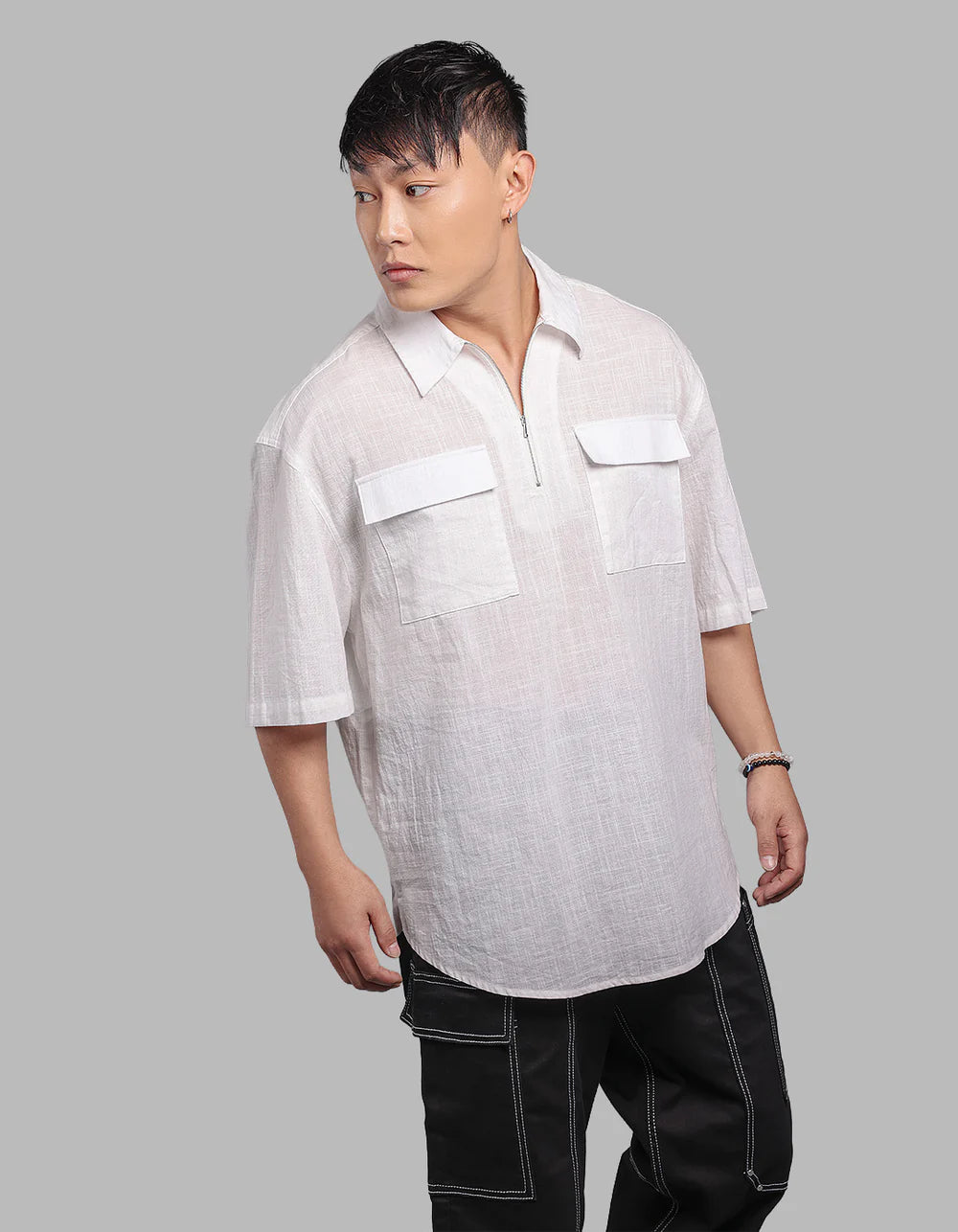 ROOKIES White 100% Cotton Half Sleeve Oversized Solid Shirt