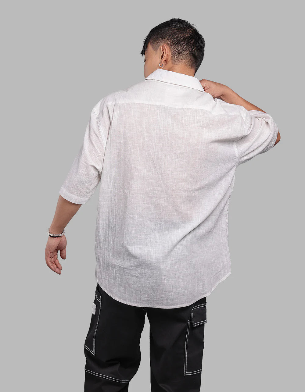 ROOKIES White 100% Cotton Half Sleeve Oversized Solid Shirt