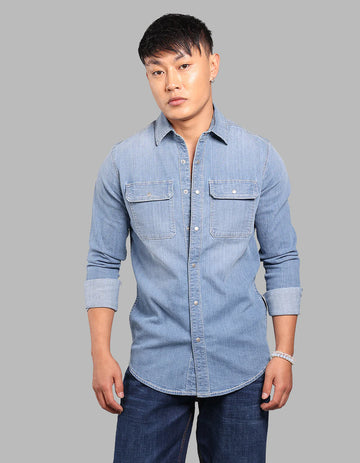 ROOKIES Med Blue Full Sleeve Stretch Denim Shirt