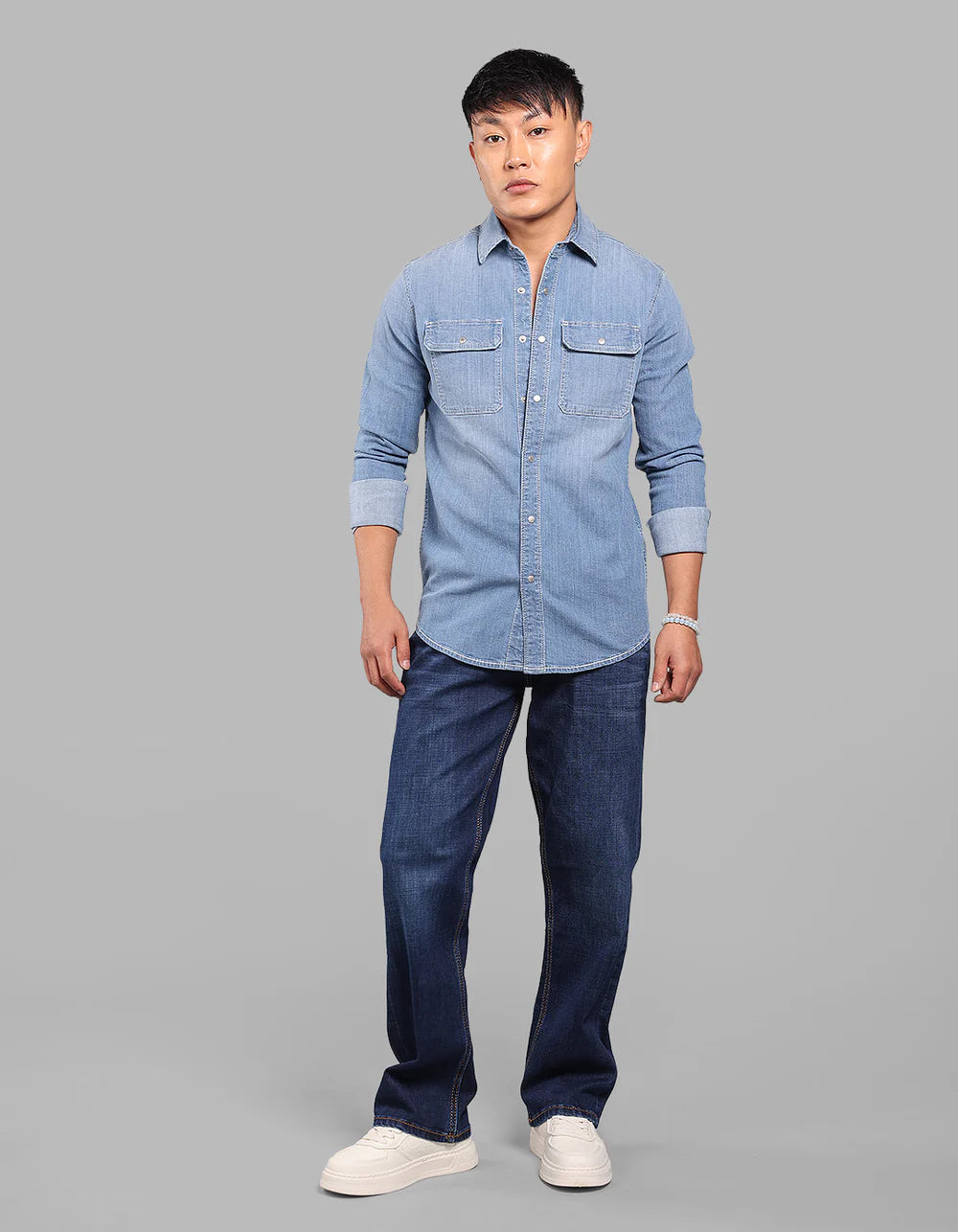 ROOKIES Med Blue Full Sleeve Stretch Denim Shirt