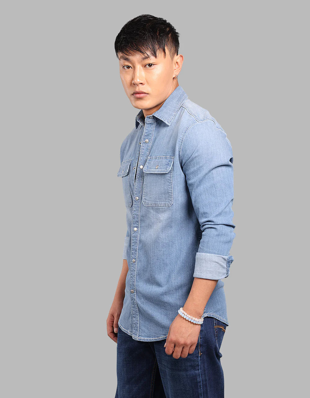 ROOKIES Med Blue Full Sleeve Stretch Denim Shirt