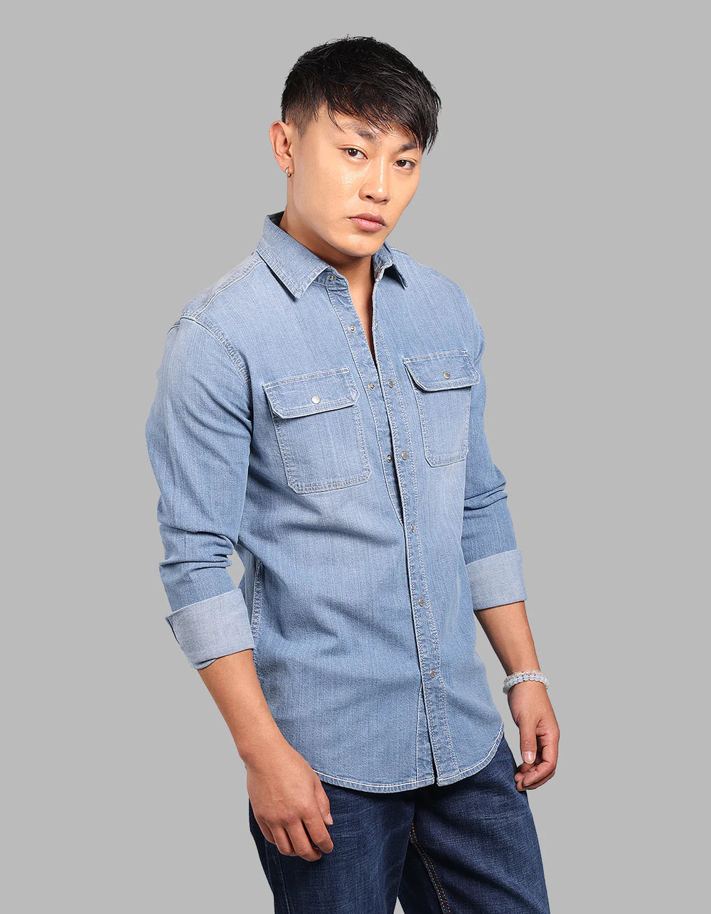 ROOKIES Med Blue Full Sleeve Stretch Denim Shirt