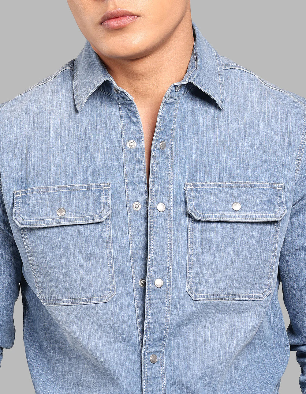 ROOKIES Med Blue Full Sleeve Stretch Denim Shirt