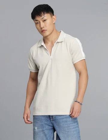 ROOKIES Men's Lt Beige Half Sleeves Pique Polo Tee