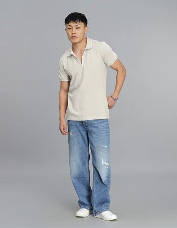 ROOKIES Men's Lt Beige Half Sleeves Pique Polo Tee