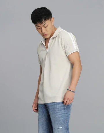 ROOKIES Men's Lt Beige Half Sleeves Pique Polo Tee