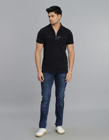 ROOKIES Men's Navy Half Sleeves Pique Polo Tee