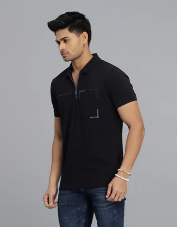 ROOKIES Men's Navy Half Sleeves Pique Polo Tee