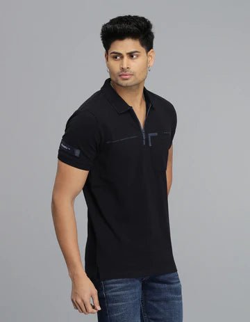 ROOKIES Men's Navy Half Sleeves Pique Polo Tee