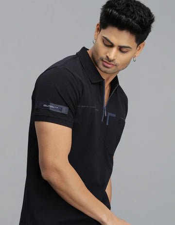 ROOKIES Men's Navy Half Sleeves Pique Polo Tee