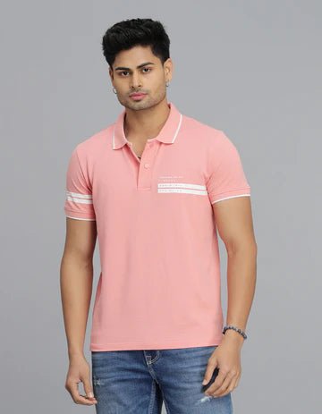 ROOKIES Men's Pink Half Sleeves Pique Polo Tee