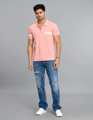 ROOKIES Men's Pink Half Sleeves Pique Polo Tee