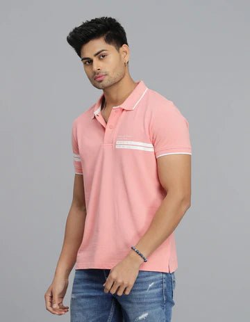 ROOKIES Men's Pink Half Sleeves Pique Polo Tee