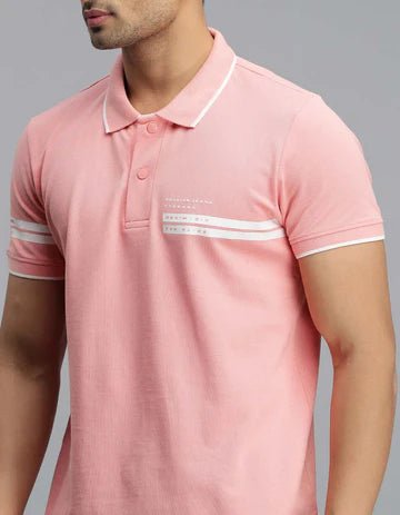 ROOKIES Men's Pink Half Sleeves Pique Polo Tee