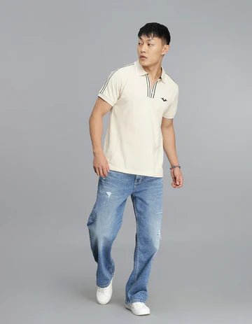 ROOKIES Men's Cream Half Sleeves Pique Polo Tee