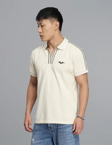 ROOKIES Men's Cream Half Sleeves Pique Polo Tee