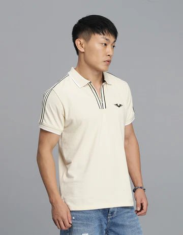 ROOKIES Men's Cream Half Sleeves Pique Polo Tee
