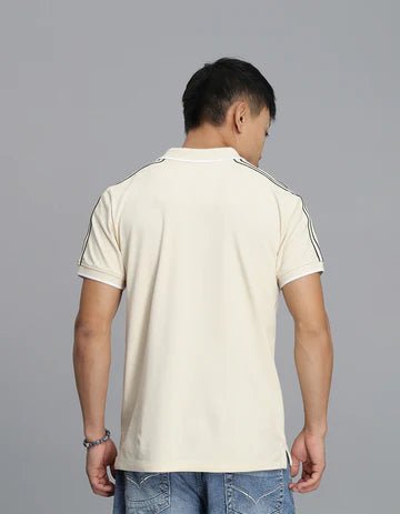 ROOKIES Men's Cream Half Sleeves Pique Polo Tee