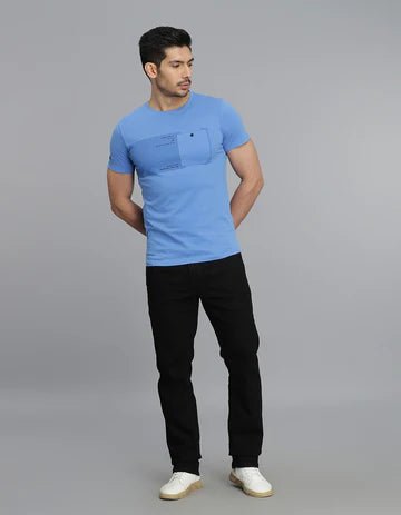 ROOKIES Men's Blue Half Sleeves Round Neck Tee