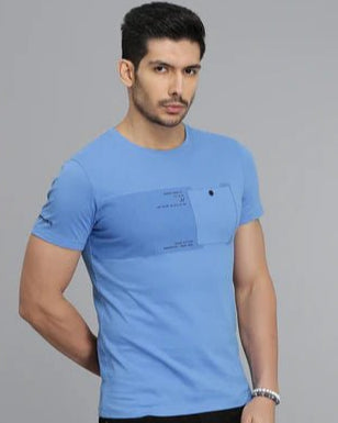 ROOKIES Men's Blue Half Sleeves Round Neck Tee