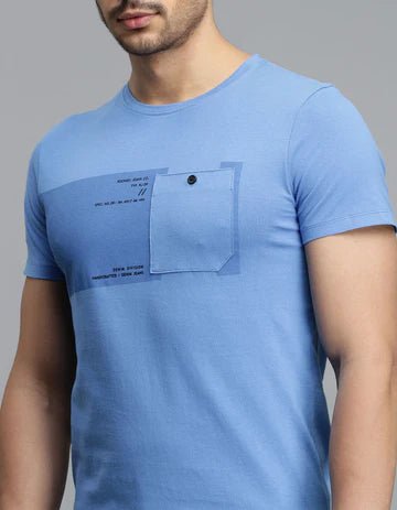 ROOKIES Men's Blue Half Sleeves Round Neck Tee