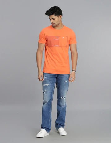 ROOKIES Men's Orange Half Sleeves Round Neck Tee