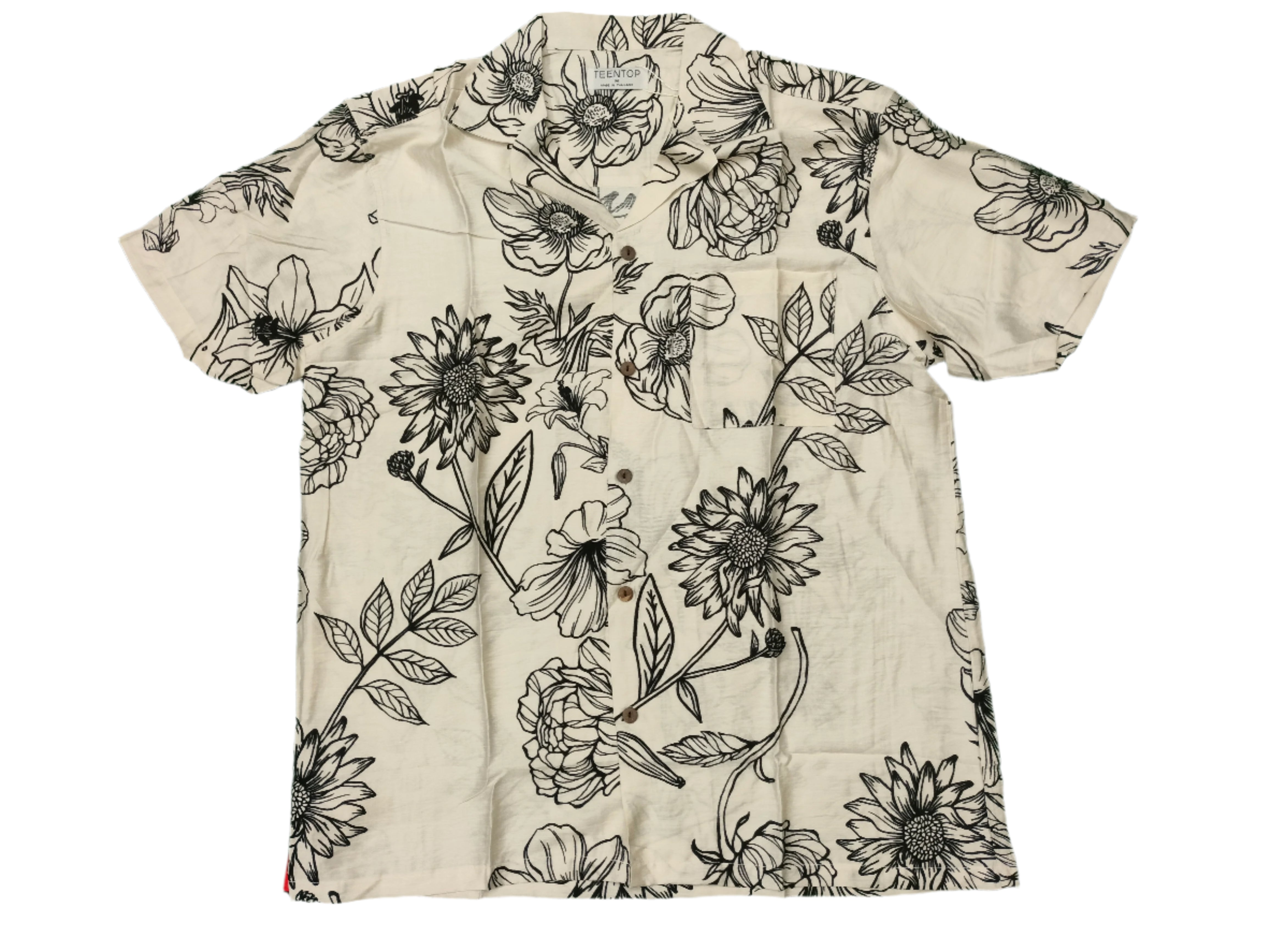 Men's White & Black Botanical Print Cuban Collar Shirt – Minimal Floral