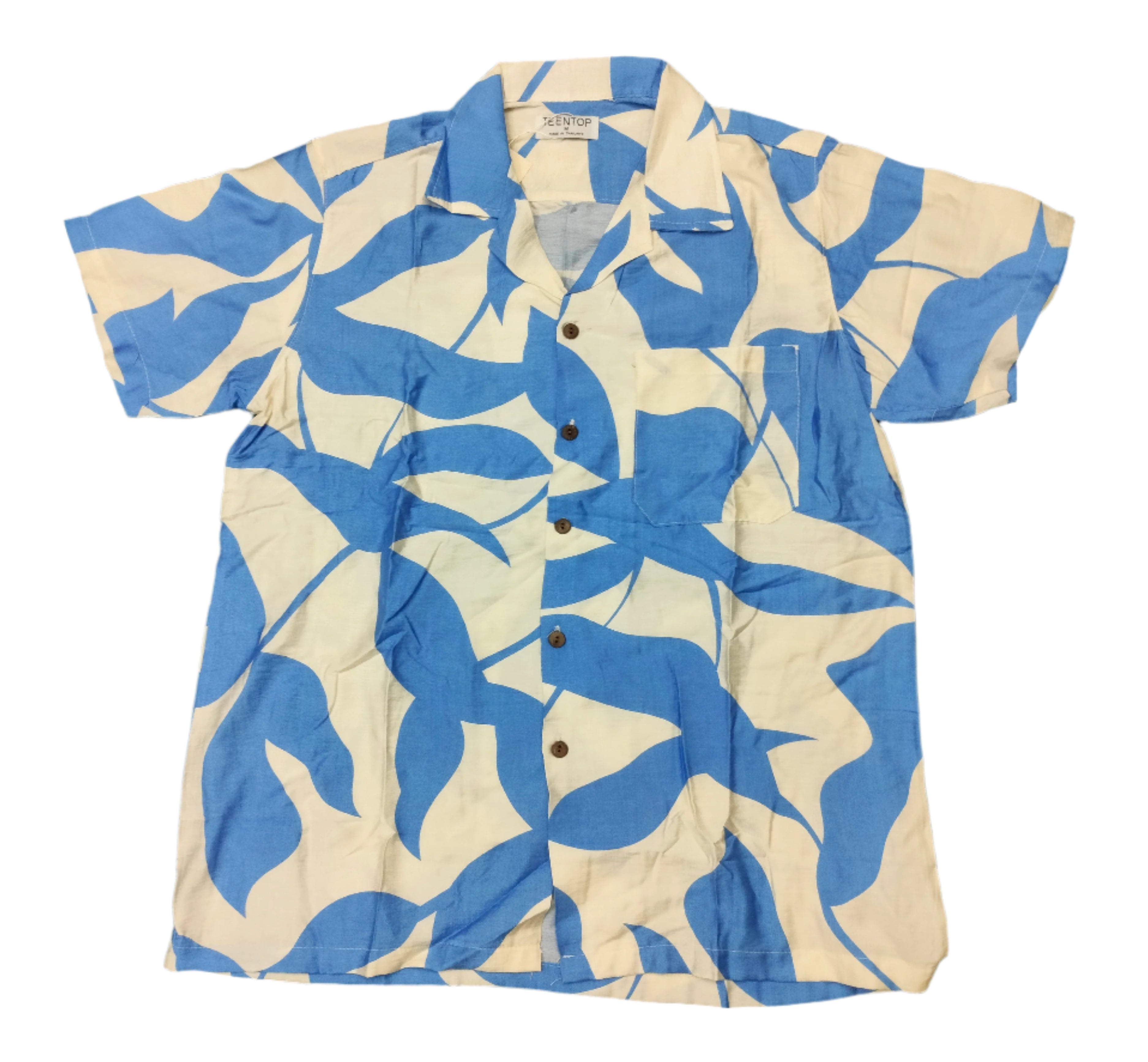 Men's Tropical Blue & White Leaf Print Hawaiian Shirt – Summer Vibes